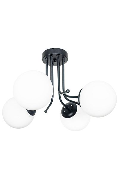 Fer Avize Daisy Luxury Modern Design Plafonier Black Color White Glass Living Room - Kitchen - Bedroom 4-Piece Chandelier