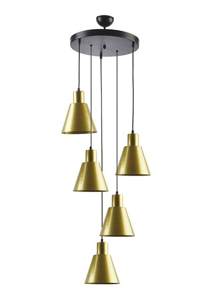 Fer Avize Trend Modern Metal Finished Gold Color Row Pendant Lamp Cafe - Dining Table Top - Living Room 5-Piece Chandelier