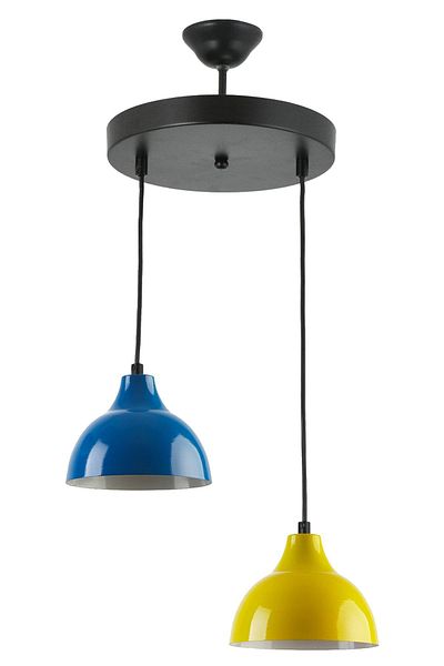 Fer Avize Kinder Black Color Body Blue Yellow Color Cafe - Kitchen 2-Piece Chandelier