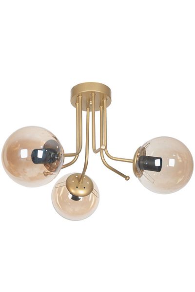 Fer Avize Daisy Luxury 3-Piece Chandelier Set - Modern Design, Gold Color, Honey Glass Plafonier - for Living Room and Bedroom