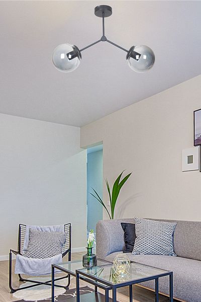 Fer Avize Focus Modern Design Living Room - Kitchen - Cafe - Hall - Bedroom Black Color Smoked Glass Chandelier of 2