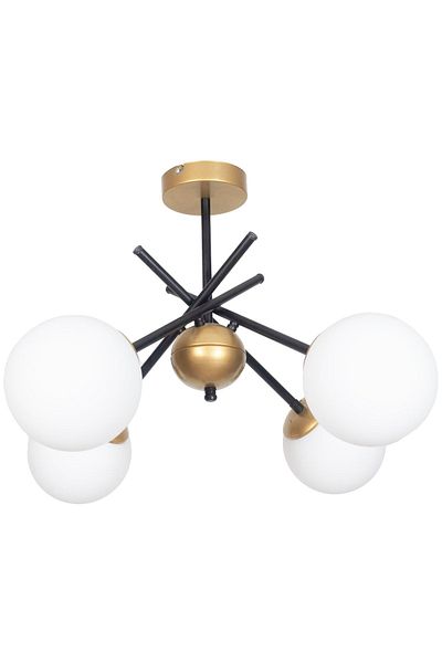 Fer Avize Truva Modern Design Antique Detailed Black Color White Glass Living Room - Kitchen - Bedroom 4-Piece Chandelier