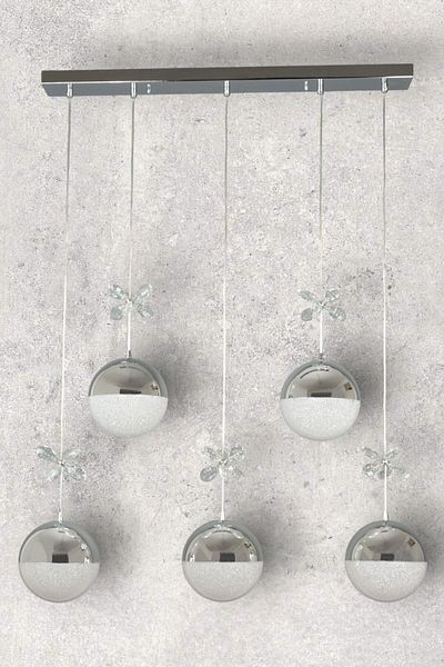 Fer Avize Berfin Modern Design Metal Cafe - Kitchen - Living Room - Chrome Color 5 Led Chandelier