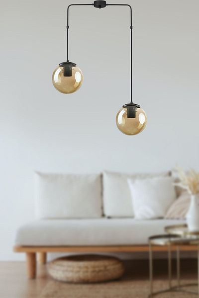Fer Avize Recoba Modern Metal Case Honey Glass Living Room - Kitchen - Bedroom 2-Piece Chandelier