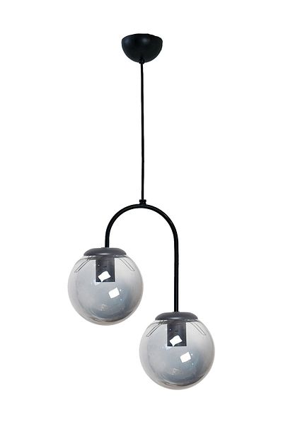 Fer Avize Janin Modern Pendant Lamp Black Color Body Smoked Glass Living Room - Kitchen - Bedroom 2 Pieces Chandelier