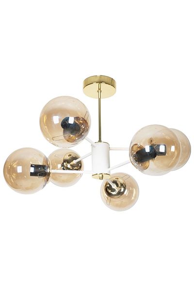 Fer Avize Mix Oscar Modern Luxury Design White Gold Color Case Honey Glass Living Room Kitchen - Bedroom 6-Piece Chandelier