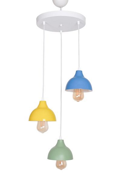 Fer Avize Kinder Modern Design Living Room - Kitchen - Children's Room Blue Yellow Green Color Pendant Lamp 3-Piece Chandelier