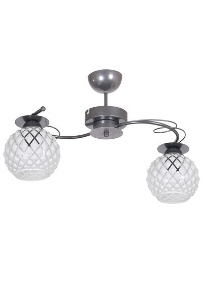 Fer Avize Yankı Modern Decorative Gray Color White Embossed Glass Living Room - Kitchen - Bedroom 2-Piece Chandelier