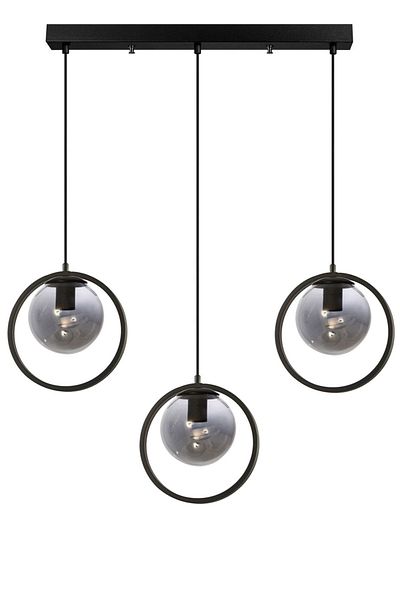 Fer Avize Nina Modern Design Black Color Smoked Glass Row Living Room - Kitchen - Bedroom 3-Piece Chandelier