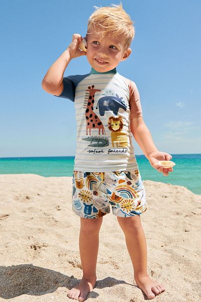 Next Baby Upf 50+ Cream Safari Sun Protection Swimsuit Set with Shorts