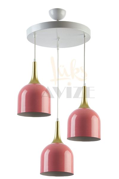 Fer Avize Reına Modern Design Metal Headboard Pink Color Pendant Lamp Cafe - Kitchen 3-Piece Chandelier