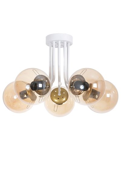 Fer Avize Daisy Modern Color Globe Glass Living Room - Kitchen - Bedroom 5-Piece Chandelier