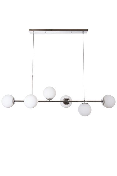 Fer Avize Simao Modern Design - 6-Piece White and Chrome Colored Chandelier Set, Glass Living Room and Dining Table Top