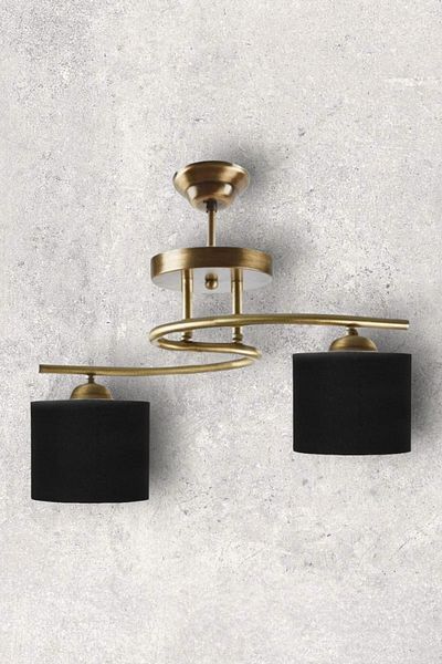 Fer Avize Fuji Modern Decorative Antique Color Living Room - Kitchen - Bedroom 2-Piece Black Fabric Headed Chandelier