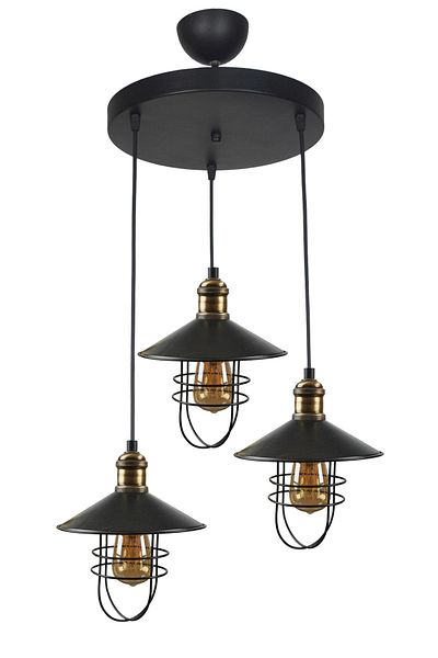 Fer Avize Omega Modern Design Living Room - Kitchen - Cafe Black Color Metal 3-Piece Chandelier