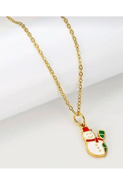 Stoneday New Year's Concept Gold Plated Chain Necklace with Snowman Figure