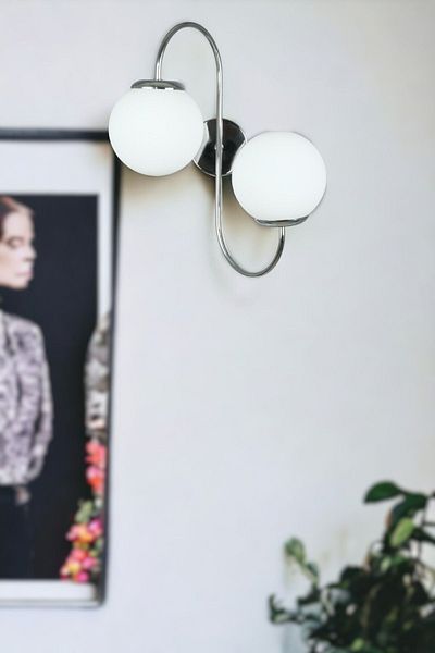 Fer Avize Jupiter Sconce Modern Design Chrome Color White Glass Cafe - Kitchen - Bedroom - Hall Wall Sconce