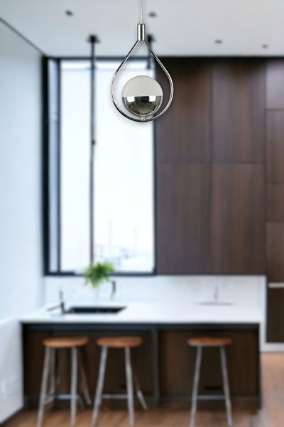 Fer Avize Deco Modern Design Cafe - Kitchen - Living Room - Hall Chrome Color Led Single Chandelier