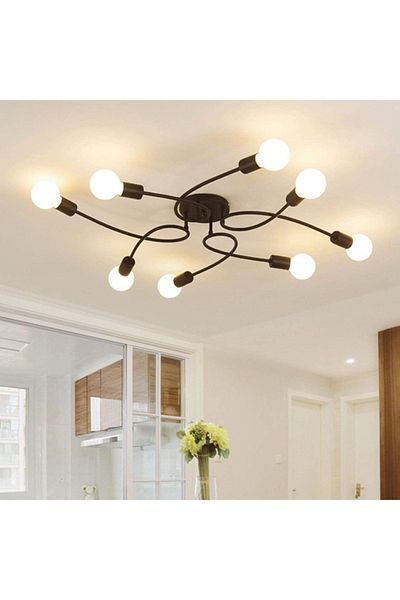 Fer Avize Sandra Modern Stylish Design Black Color Living Room - Kitchen - Bedroom 8-Piece Chandelier (Without Bulb)