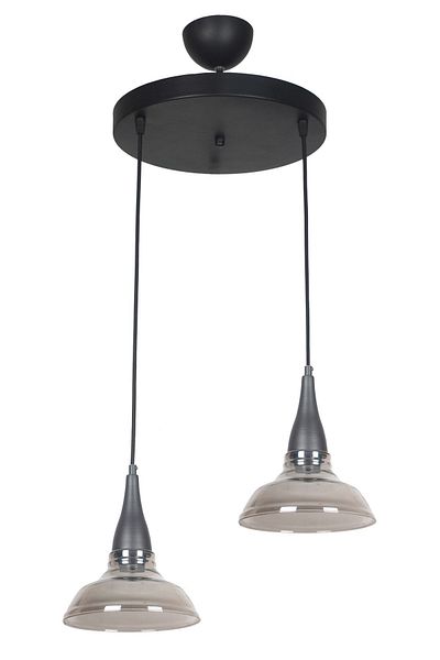 Fer Avize Beray Special Design Living Room - Bedroom - Kitchen - Smoked Glass 2-Piece Chandelier