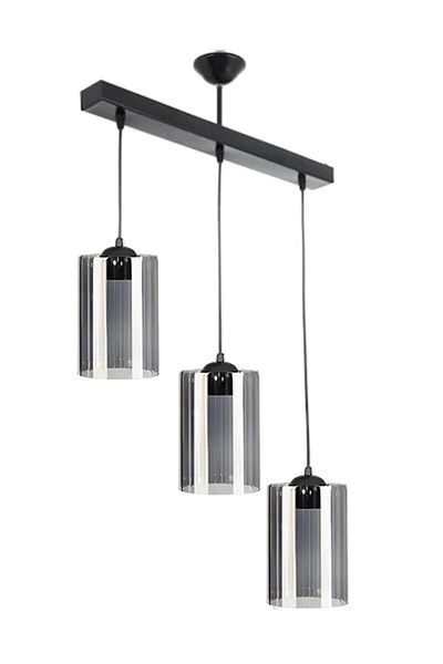 Fer Avize Lion Modern Sports Black Color Smoked Glass Row Dining Table Top - Living Room Pendant Lamp 3-Piece Chandelier
