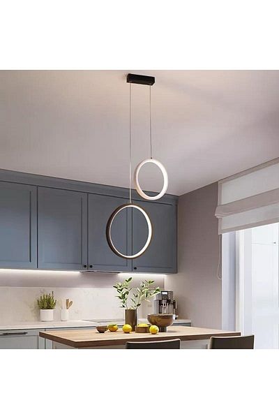 Fer Avize Anna Modern Design Black - White Color Living Room Kitchen White Led 2-Piece Chandelier