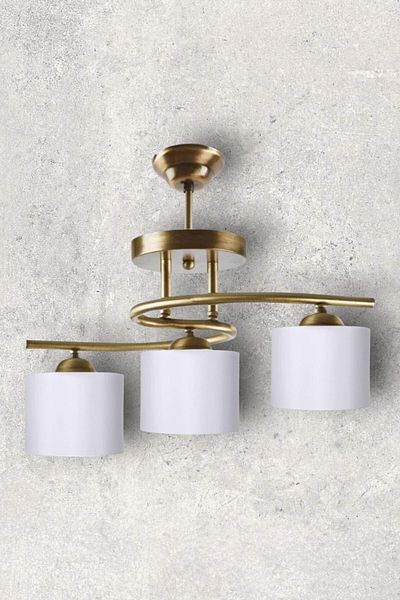 Fer Avize Fuji Modern Decorative Antique Color Living Room - Kitchen - Bedroom 3-Piece White Fabric Headed Chandelier