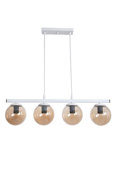 Fer Avize Caesar Modern Design Cafe - Kitchen - Living Room - Dining Table Top White Colored Honey Glass 4-Piece Chandelier