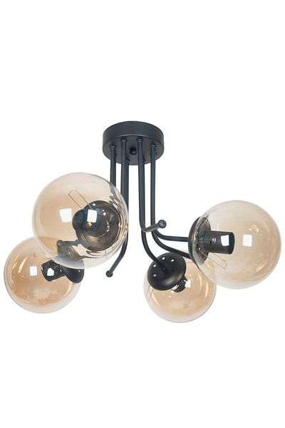 Fer Avize Daisy Luxury 4-Piece Chandelier - Black Honey Glass Plafonier - Modern Design for Living Room and Bedroom