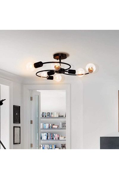Fer Avize Zola Modern Design Black Color Living Room - Kitchen - Bedroom 6-Piece Chandelier (Without Bulb)