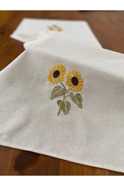 Soft Colours Organic Raw Linen Runner - Authentic Embroidered, 100% Cotton, 40x100 Cm