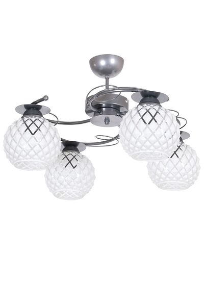 Fer Avize Yankı Modern Decorative Gray Color White Embossed Glass Living Room - Kitchen - Bedroom 4-Piece Chandelier