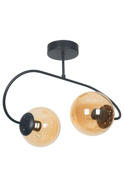 Fer Avize Berlin Modern Design Black Color Honey Glass Plafonier Living Room - Kitchen - Bedroom 2-Piece Chandelier
