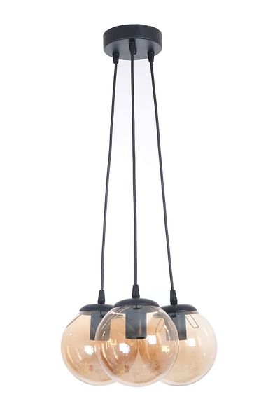 Fer Avize Çako Modern Design Bedroom - Living Room - Kitchen - Cafe Black Color Honey Glass 3-Piece Chandelier