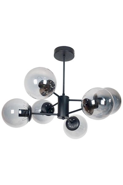 Fer Avize Oscar Modern Luxury Design Black Color Case Smoked Glass Living Room - Kitchen - Bedroom 6-Piece Chandelier