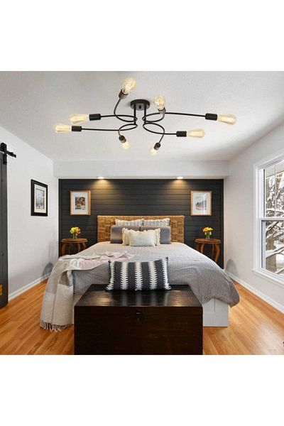 Fer Avize Sandra Modern Stylish Design Black Color Living Room - Kitchen - Bedroom 8-Piece Chandelier (Without Bulb)