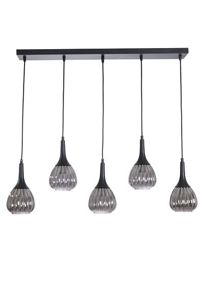 Fer Avize Classic Modern Design Dining Table - Living Room - Kitchen Row Smoked Glass 5-Piece Chandelier
