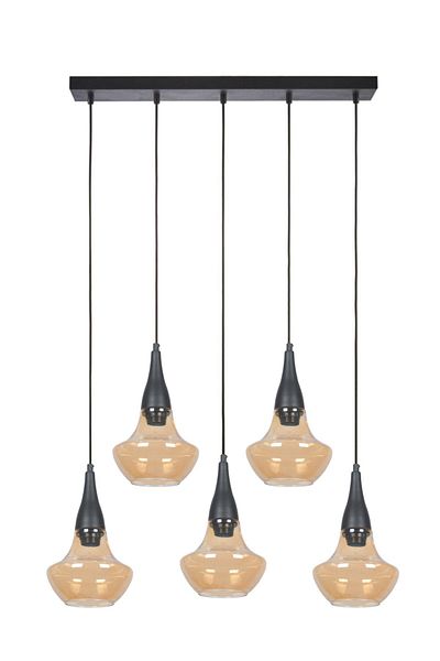 Fer Avize Fora Special Design Living Room - Kitchen - Dining Table Top Row Honey Glass Chandelier of 5