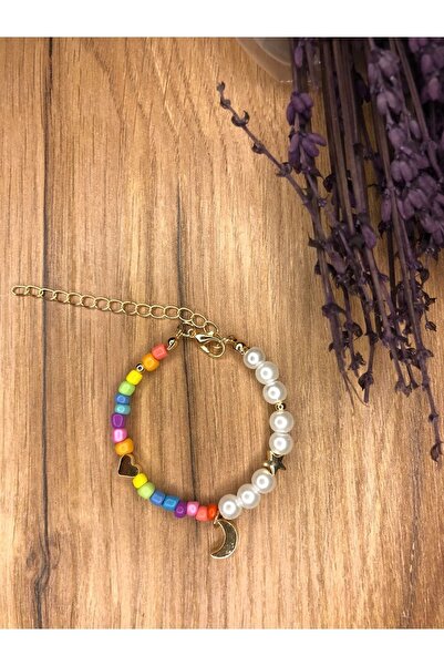 Stoneday Colorful Sand Bead Pearl Detailed Starry Heart Pearl Bracelet