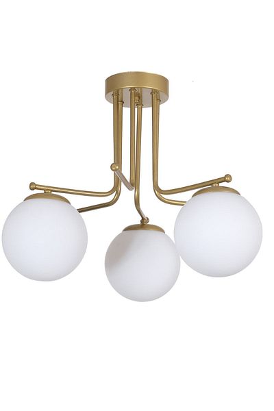Fer Avize Vesuvius Special Design Plafonier Ceiling Antique Gold Color White Glass 3-Piece Chandelier