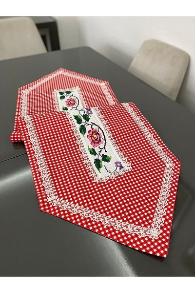 Parla Life Embroidered Lacy Linen Fabric Runner 40x140 Cm