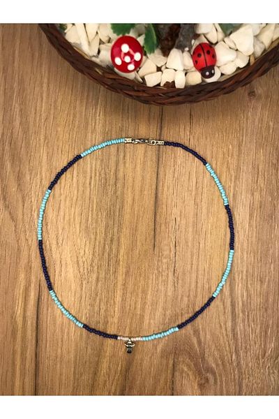 Stoneday Blue Navy Blue Color Special Design Sand Beads Necklace with Silver Angel Tip