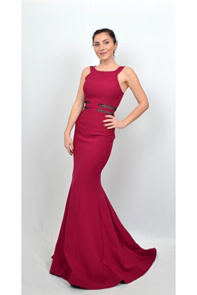 ALİS DRESS Kadın Pembe Fuşya Bel Detaylı Abiye