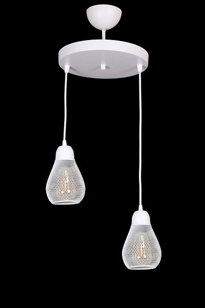 Fer Avize Small Rustic Modern Design White Color - Cafe - Living Room - Bedroom - Children's Room Wire 2-Piece Chandelier