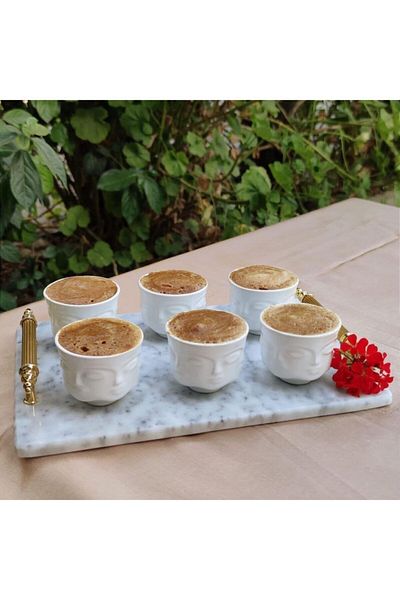 TAMER YİĞİT Face Set of 6 Cups White