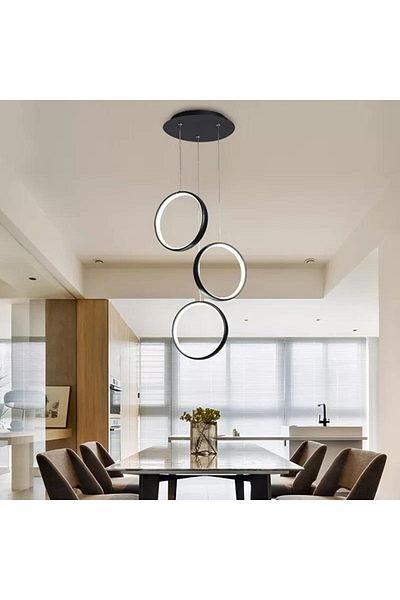 Fer Avize Lopez Modern Design Black Color Living Room Kitchen White Led Pendant Lamp 3-Piece Chandelier