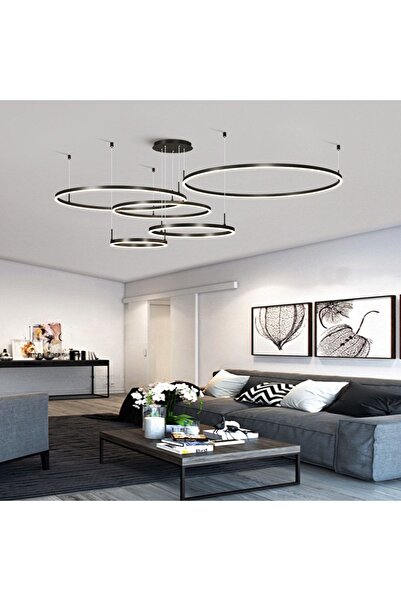CATLUZ Siyah Çember Ø40,60,80,100,120cm) Yuvarlak Sarkıt Avize,modern Aydınlatma,dekoratif 3000k