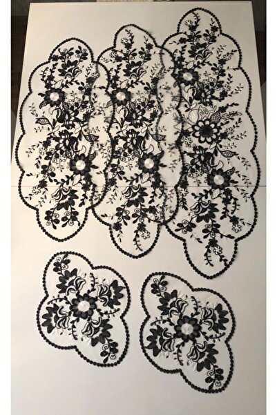 WENESSİ Set de 5 piese din tul brodat Cordone, crem negru