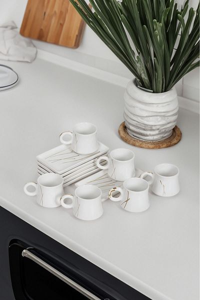 Akkoyunlu home Whitegold Coffee Cup Set 6 Personality Handmade Turkish Coffee Cup Luxury Ceramic 90ml