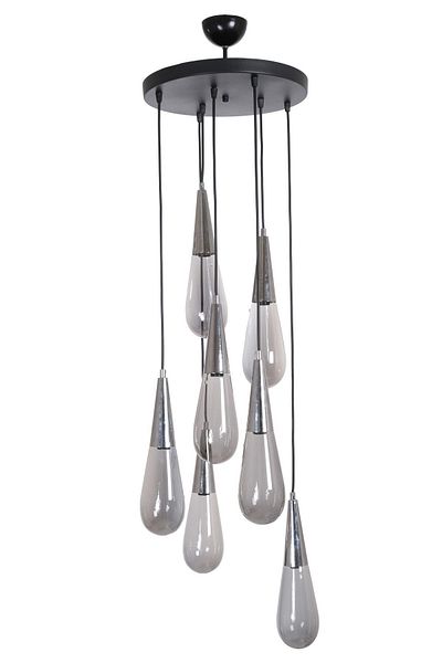 Fer Avize Vienna Modern Design Bedroom - Living Room - Kitchen Chrome Color Smoked Glass 7-Piece Chandelier